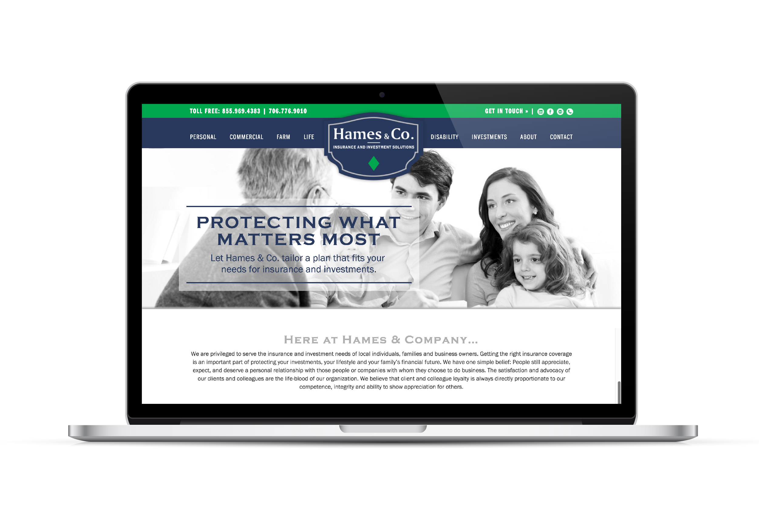 Hames & Co. Insurance Website On Laptop Screen