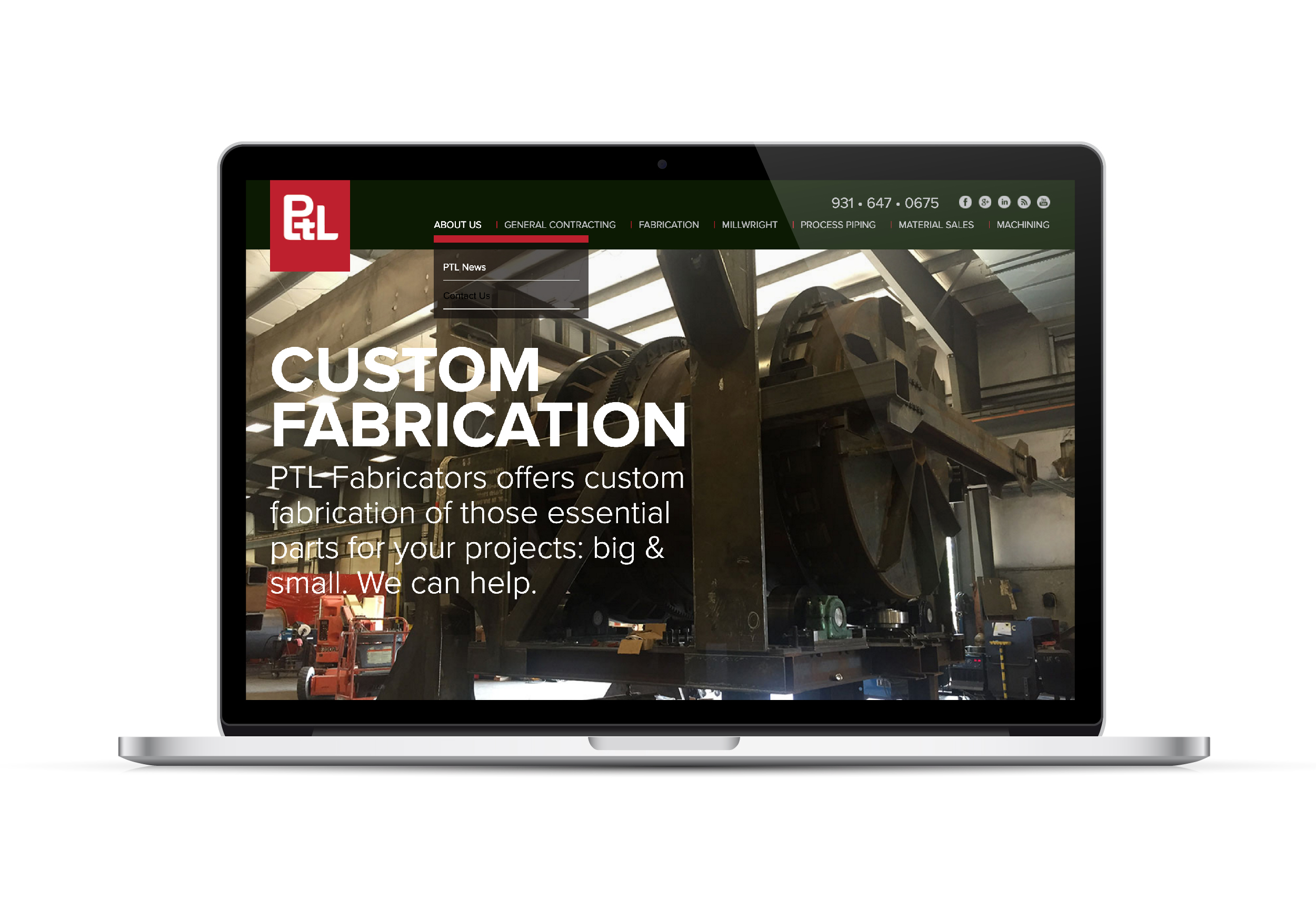 PTL Fabrication Website On Laptop Screen