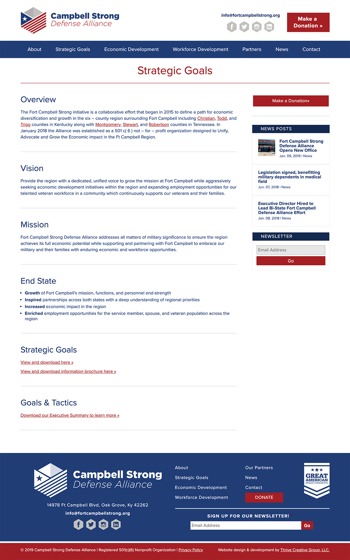Campbell Strong Defense Alliance Web Design Interior Page by Thrive