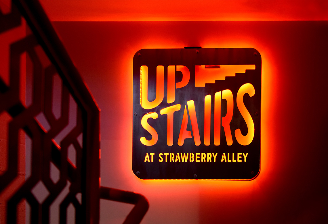 Upstairs Restaurant Signage Branding Logo Design